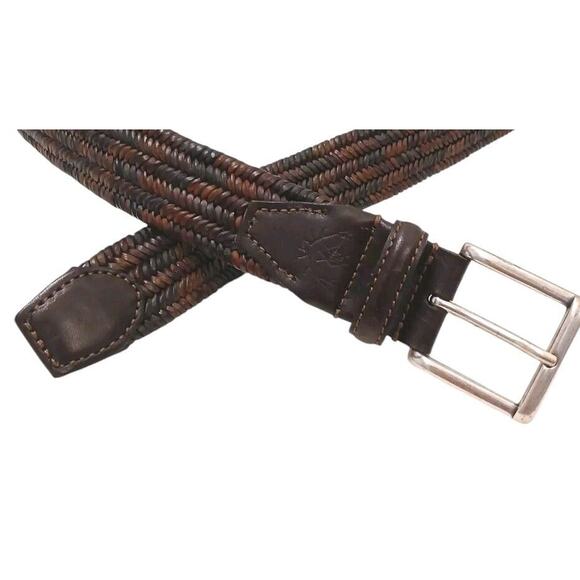 Italian Belt Weaved Leather Men's Sz 36 90 Brown Silver Eurometal Quiet Luxury - Picture 4 of 12